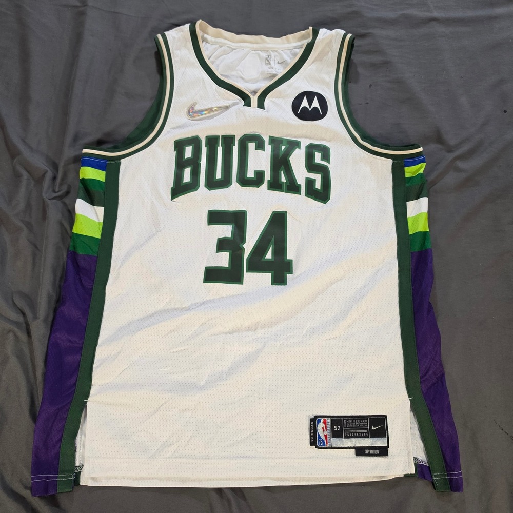 Nike Giannis Antetokounmpo Milwaukee Bucks City Edition Jersey White 52 XL Mens